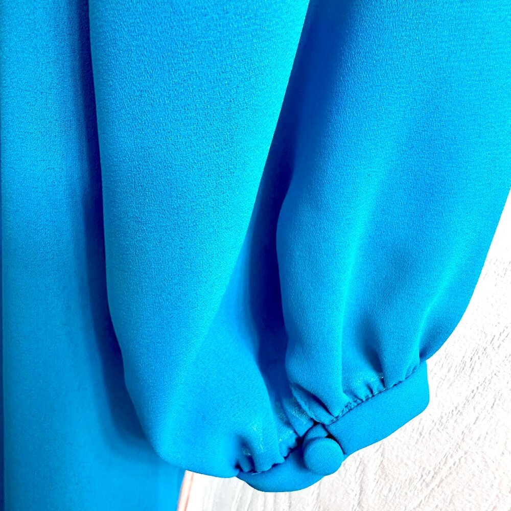 Vtg Diane Roberts Blue Semi Sheer Dress w Emb. & Beaded Collar 44 Bust Sz. 12/14 - Picture 6 of 11